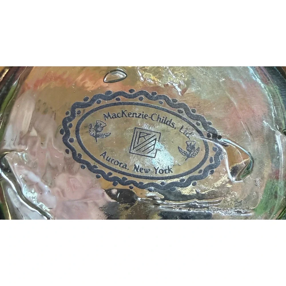 MacKenzie Childs Circus Collection Glass Basket Handpainted Ruffled Floral Bow